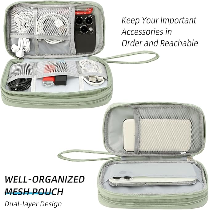 CAAORDKSO Electronic Organizer Bag, Waterproof Portable Electronic Organizer Travel Accessories Cable Bag Universal Cord Storage Case for Cable, Charger, Phone, Power Bank, Earphone(Mint Green, Large)