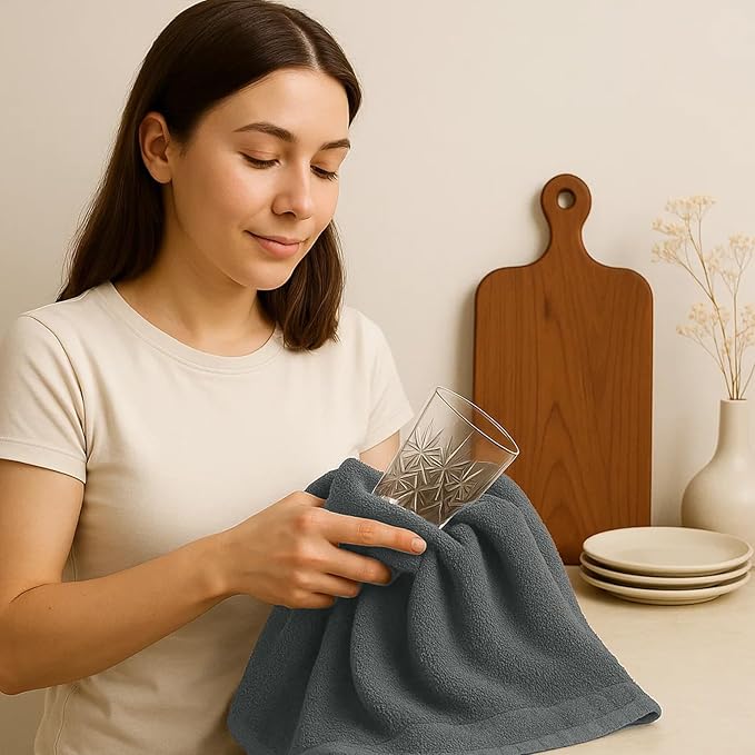 RIVERSIDE Bar Mop Towels Pack of 12, 16x19 Inches, 100% Ring Spun Cotton Terry Cloth Kitchen Towel, Highly Absorbent & Reusable Multipurpose Cleaning Rags for Bathroom, Hotel, Restaurant, Gray