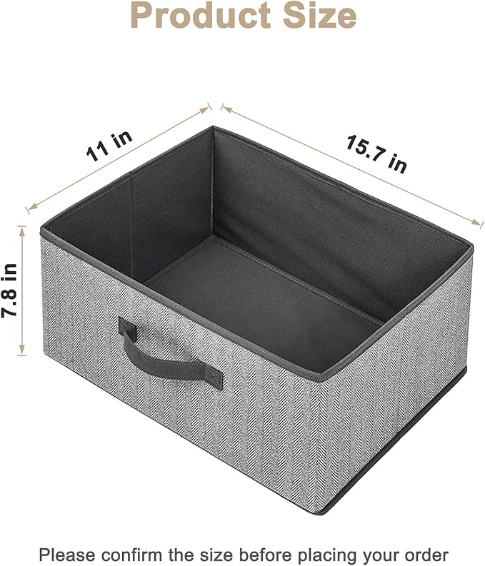 EITMOW Storage Baskets, 15.7 Inch Woven Fabric Bins, Storage Cubes with Reinforced Handles, Organizer Bins for Closet Shelves, Foldable, for Toys, Clothes, Natural Beige (3PCS/Grey-15.7*11*7.8inch)