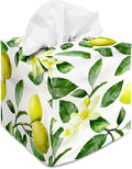 Tissue Box Cover Square Decorative Tissue Box Holder Cute Funny Cube Tissue Case Cover-Fresh Lemon Flower Tissue Box Cover