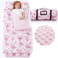 ACRABROS Toddler Nap Mat with Pillow and Blanket, Extra Large Rolled Napping Mats,Slumber Bags for Boys Girls,Kids Sleeping Bag for Daycare, Preschool Travel Camping,Pink Floral