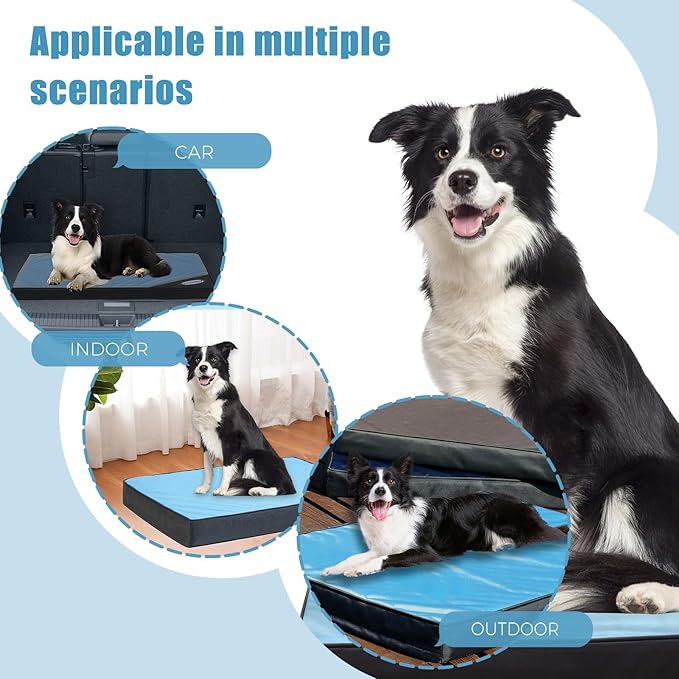 OUPEIWAWA Orthopedic Outdoor Waterproof Dog Beds for Medium Dogs, Washable Pet Bed with Egg Crate Foam Pet Bed Mat for Crate and Removable Oxford Fabric Cover,36"x 26", Blue