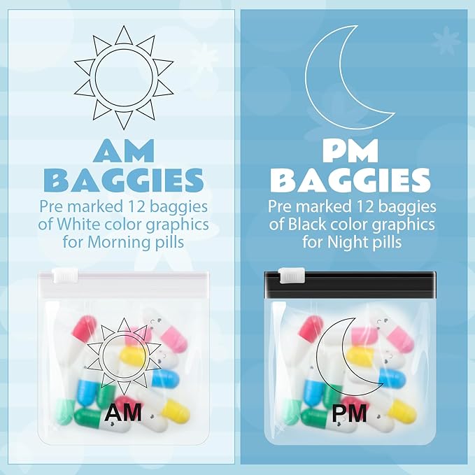 24 Pieces Pill Pouch Bags Zippered Pill Pouch Set Reusable Translucent Medicine Organizer Self Sealing Medicine Bag Travel Plastic Pill Bags with Slide Lock Pill Baggies for Pills (Black, Clear)