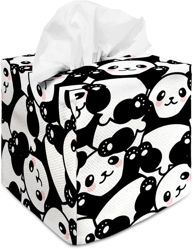 Tissue Box Cover Square Decorative Tissue Box Holder Cute Funny Cube Tissue Case Cover-Panda Tissue Box Cover