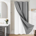 Craidlela 3 in 1 Stall Half Size Shower Curtain Set-36 W x 72 H, Grey Waffle Waterproof Fabric and PEVA Liner Set with Stainless Steel Hooks