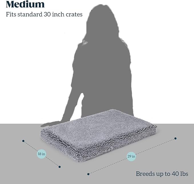 PELZIN Stoutwool 4" Indestructible Dog Bed - Orthopedic Chew Proof Dog Crate Pad - Fluffy Kennel Mat for Aggressive Chewers - Ideal for Medium Breeds & Fits 30-Inch Crate - 29"x18", Charcoal