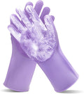 Maiiu Pet Grooming Gloves—Heat Resistant Dog Washing Gloves with High-Density Teeth, Dog Bath Scrubber with Enhanced Five Finger Design, Silicone Gloves for Dogs and Cats Bathing, Massage (Purple)