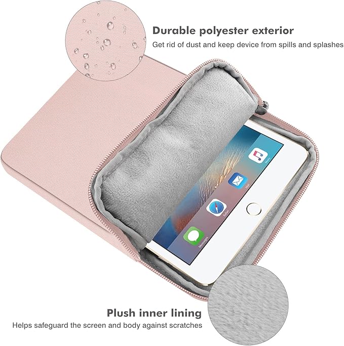 MoKo 7-8 Inch Tablet Sleeve Bag, Polyester Pouch Cover Case Fits iPad mini (A17 Pro) 8.3" 2024, iPad mini 6/5/4/3/2/1, Samsung Galaxy Tab S2 8.0, Tab A 8.0, ZenPad Z8s 7.9,Pink