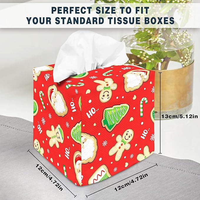 Tissue Box Cover Square Decorative Tissue Box Holder Cute Funny Cube Tissue Case Cover-Xmas Decor Red Tissue Box Cover