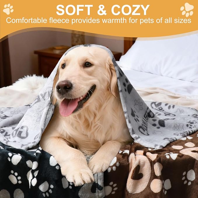 Gowyeg Dog Blankets 3 Pack for Large Medium Pet Cat, Soft Fuzzy Washable Blanket, 41 x 31 inch, Dog Blanket for Dogs Kennels & Beds, Sofas, Furniture, Gifts Puppy Essentials, Black/Brown/Gray