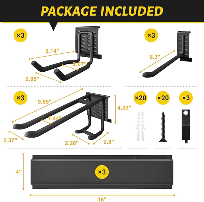 Suemoss Garage Tool Organizer Wall Mount, 48 Inches Garden Tool Organizer with Adjustable Hooks, Metal Garage Storage Rack Max Loading 440lbs, Tool Holder for Hanging Rake Broom Mop Snowboard