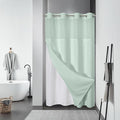 eachope MintGreen No Hook Waffle Weave Shower Curtain with snap-in Liner Replacement, 230GSM Waterproof Fabric Hotel Shower Curtain Set for Bathroom, Through Mesh Top Window,54Wx80H