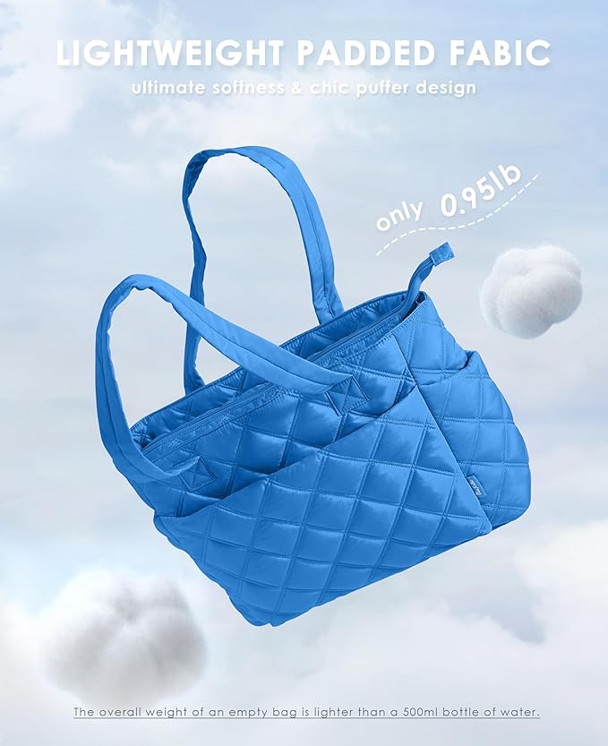 Uselike Tote Bag for Women, Lightweight Puffer Tote Work Bags with Compartments for Travel, Quilted Shoulder Bag with Zipper