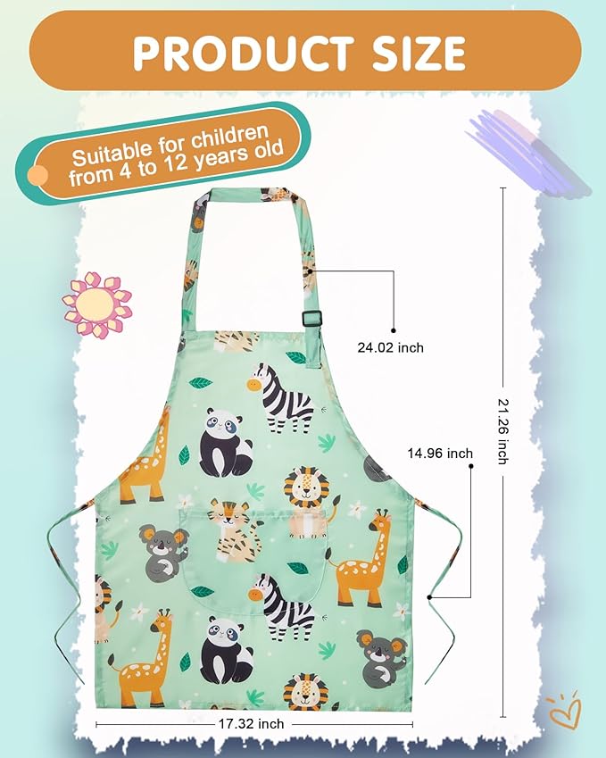 Lictin 2 Pack Kids Apron Girls Boys for Cooking, Waterproof Art Apron with Pockets for Kids Painting Cooking Baking