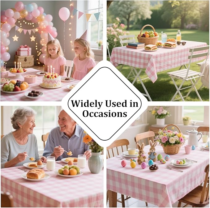 Alsoo Gingham Tablecloth Rectangle Checkered Table Cloth Cotton Linen Fabric Wrinkle Free Washable Buffalo Plaid Table Cover for Kitchen Dining Picnic Camping, Pink and White, 60 * 120 inch
