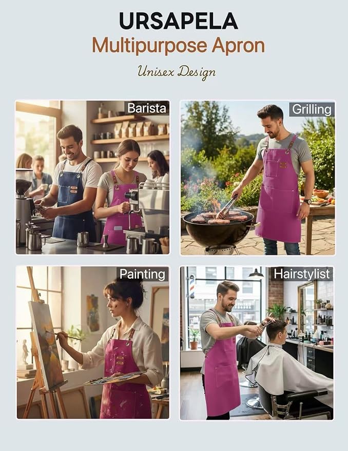 Canvas Work Apron for Men Women with 3 Pockets Heavy Duty Crossback Kitchen Chef Aprons for Cooking Grilling Barista
