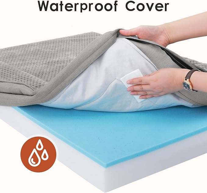 Rainmr Orthopedic Dog Beds for Large Dogs, Memory Foam Dog Beds Large Sized Dogs, Washable Removable Cover, Nonskid Bottom, Waterproof, for Indoor, Outdoor, Crate ＆ Car Use, 44x32x6 Inches, Light Grey