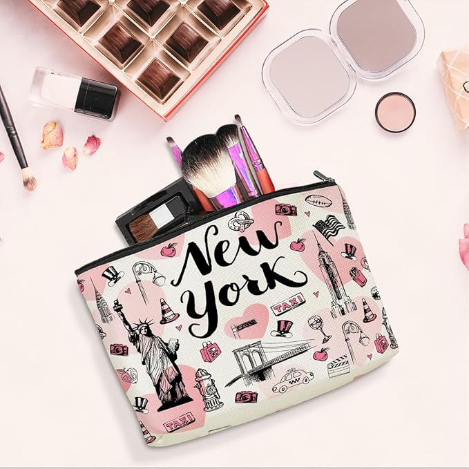 New York Lovers Gift Makeup Bag Cosmetic Bag, New York Travel Gifts Girls Trip Gifts Favors, New York Souvenir Merch Friendship Gifts for Women NY Lovers Traveller Bestie Daughter Birthday Christmas