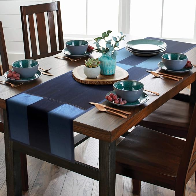 AAYU Denim Table Runner / Bed Runners 108" | Solid and Mixed Reversible 17-18 Inch X 108inches Premium Quality Perfect for Wedding, Parties Decor