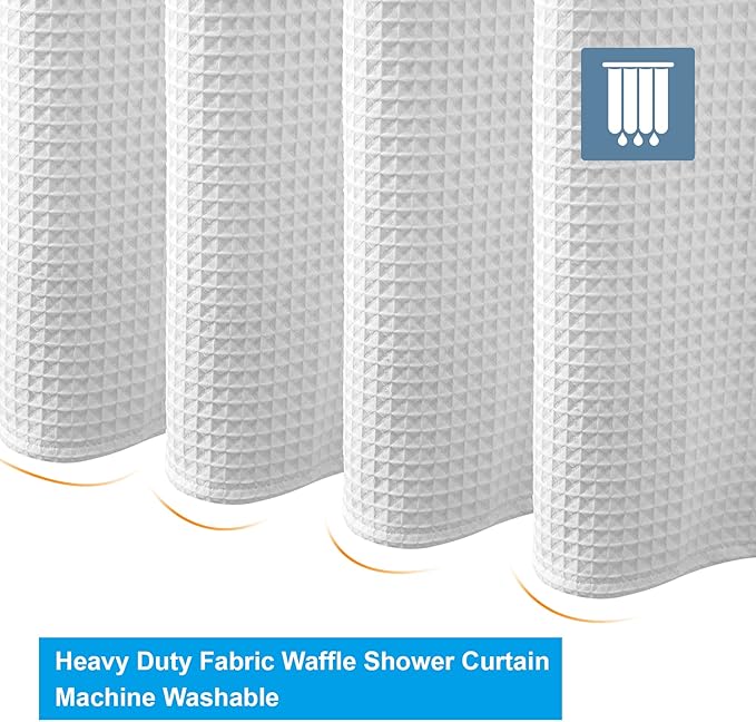 AmazerBath White Shower Curtain Fabric, Waffle Shower Curtain Polyester, Luxury Cloth Shower Curtains for Bathroom, Hotel Quality, Machine Washable, Heavy Duty, 72 x 72 Inches (Matte White)