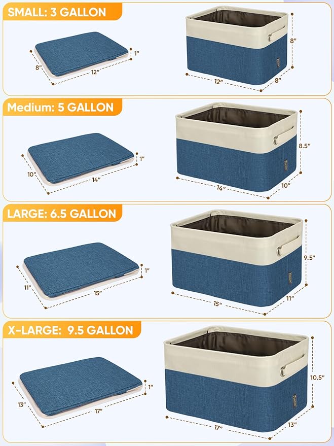 BALEINE 1 Pack Fabric Storage Bins for Shelves, Linen Storage Baskets for Organizing, Decorative Closet Bins for Clothes, Home (Navy Blue, 17''x13''x10.5'')