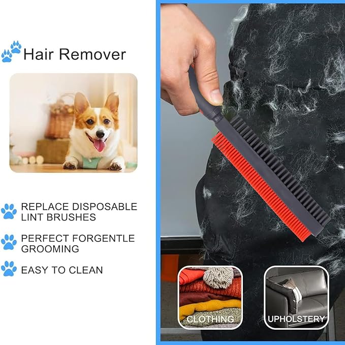 Godiyyer Rubber Pet Hair Removal Brush for Couch Clothes Dog Cat Pet Hair Carpet, Also Used as Dog Cat Bath Brush with Massage Effect (orange)