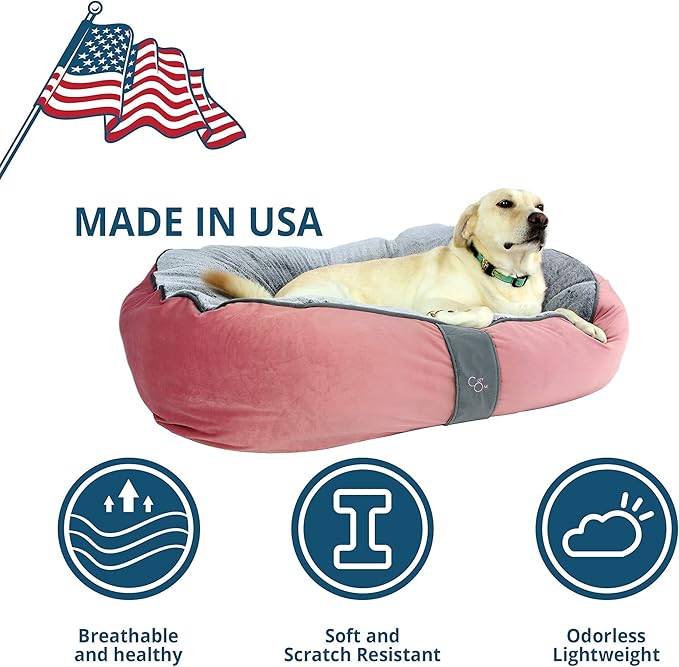 COZY ONE Mia Collection Self-Warming Oval Dog Bed - Ultra-Soft Plush Dream Pet Bed with Removable Velvet Cover - Cozy Dog Beds for Medium Dogs (36x32x10 Inch, Pink) - Made in USA