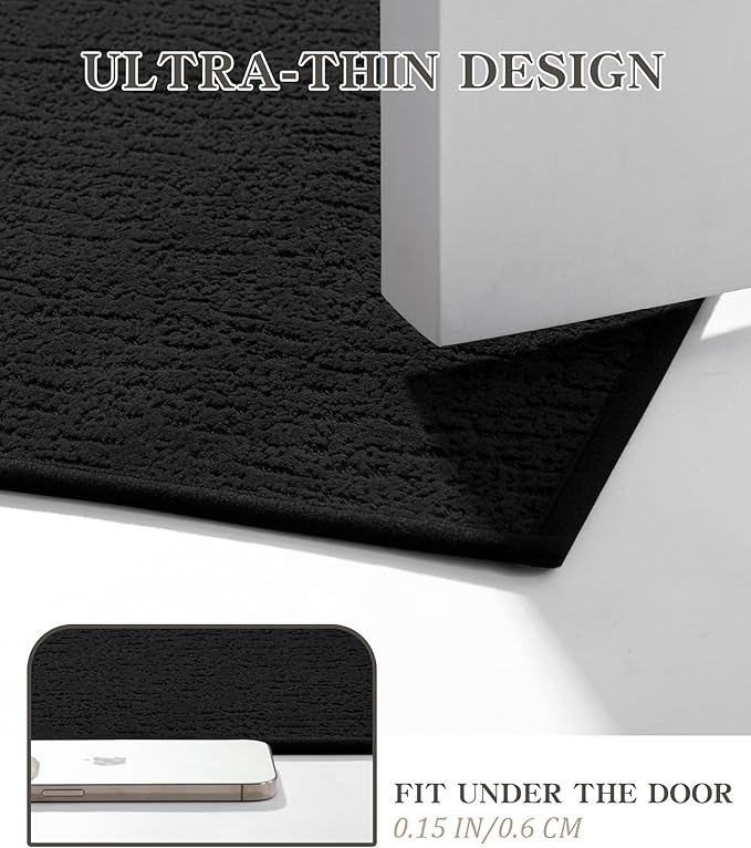 chakme Bathroom Rugs Mat 24x17, Ultra Thin Non Slip Bath Mat Quick Dry Absorbent Bath Mat for Bathroom Floor, (Black, 24"x17")