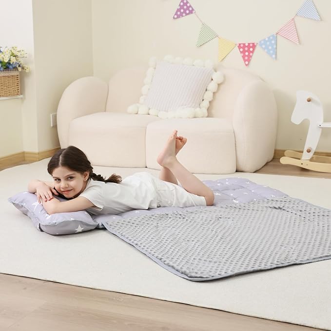 Lasoftan Toddler Nap Mat with Pillow and Blanket, Extra Large Rolled Napping Mats,Slumber Bags for Boys Girls,Kids Sleeping Bag for Daycare, Preschool Travel Camping