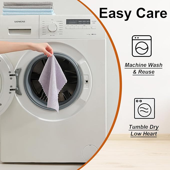 Tigona 80 Pack Microfiber Cleaning Cloth Roll,Lint Free Rags & Tear Away Reusable Towels Washable Scratch,Ultra Absorbent Dish Rags(12" x 12") for Car Kitchen Home Garage-Light Purple