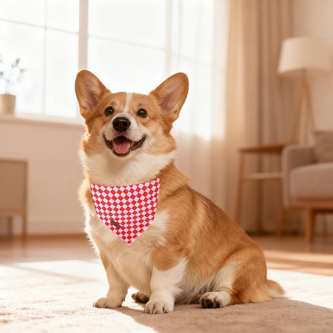 UP URARA PUP Red and Pink Plaid Dog Bandana–Red and Pink Checked Triangle Scarf for Small Medium Large Dogs, Soft Cotton Pet Bib for Dogs, Adjustable Dog Kerchief