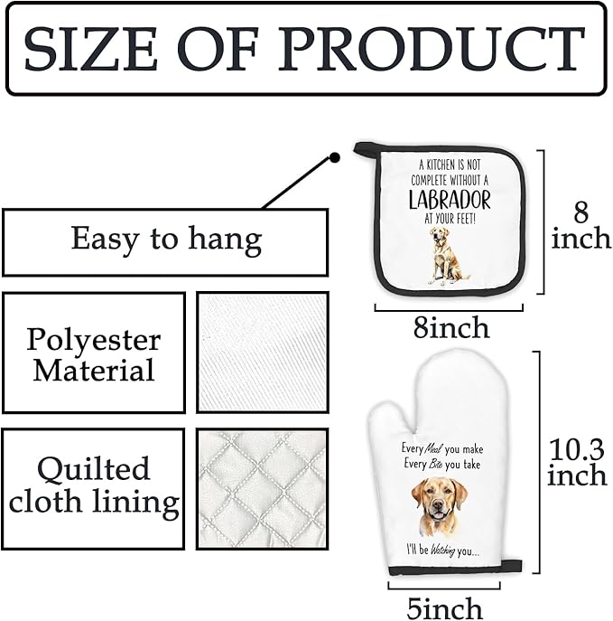 Labrador Retriever Gifts Dog Oven Mitts and Pot Holders Sets, Labrador Dog Decor Kitchen Accessories Sets, Complete Without a Labrador Dog Heat Resistant Oven Glove Potholders for Kitchen