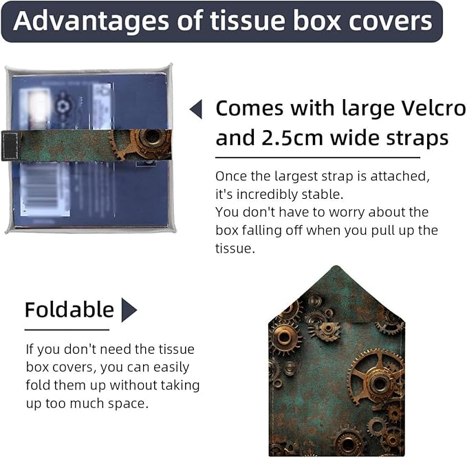 Set of 2 Tissue Box Cover, Steampunk Gears Background (1) Tissue Box Holder, Facial Napkin Dispenser for Bathroom Kitchen Bedroom Office Hotel