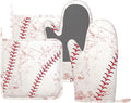 Sport Oven Mitts and Pot Holders Set of 4 Silicone Sports White and Red Baseball Laces Kitchen Mitten Gloves and Non-Slip Potholders Set Heat Resistant Oven Gloves Hot Holders for Kitchen