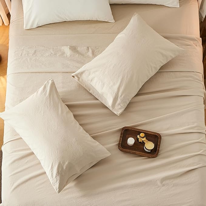 Bedlifes 100% French Linen Sheets California King Size 18-24" Extra Deep Pocket 4-Piece Set Breathable & Moisture-Wicking,Soft & Durable Sheets for Thick Mattresses(Linen)