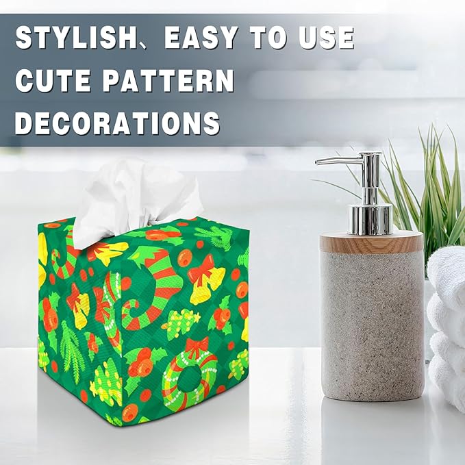 Tissue Box Cover Square Decorative Tissue Box Holder Cute Funny Cube Tissue Case Cover-Xmas Decor Green Tissue Box Cover