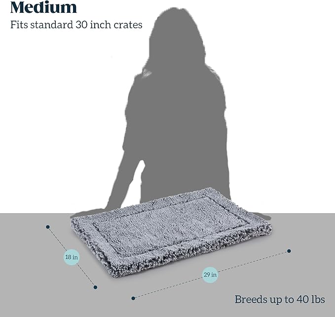 PELZIN Stoutwool Indestructible Dog Bed - Fluffy Chew Proof Dog Crate Pad - Tough Kennel Pad for Aggressive Chewers - Washable, Ideal for Medium Breeds & Fits 30-Inch Crate - 29"x18", Charcoal