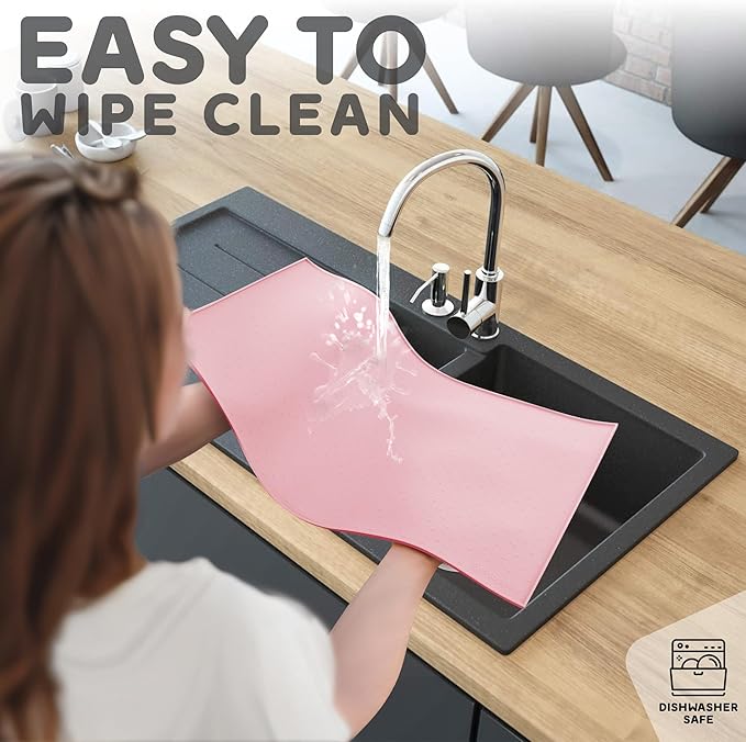 PetHappily Dog Food Mat - Raised Edges Dogs Mat for Food and Water Prevent Spill, Waterproof Cat Food Mats Protect Floors, Easy Clean Dog Bowl Mats for Food and Water, Silicone Pet Food Tray