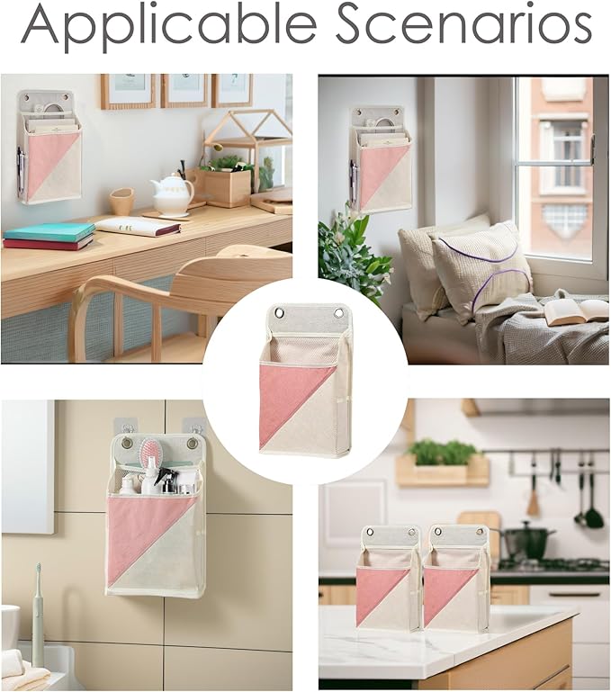 Someteth 2pcs Wall Hanging Storage Organizer Bag, Hanging baskets with pockets for Wall organizing, Storage Hanging Bag for Bedroom, Dormitory, Study Room, Bathroom (Pink/white)
