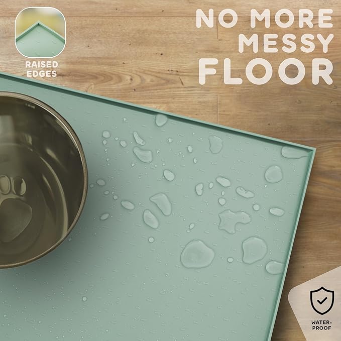 PetHappily Dog Food Mat - Raised Edges Dogs Mat for Food and Water Prevent Spill, Waterproof Cat Food Mats Protect Floors, Easy Clean Dog Bowl Mats for Food and Water, Silicone Pet Food Tray