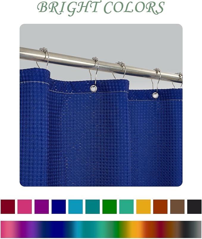 ggaimwf 72x96 Inch Solid Color Shower Curtain for Bathroom Waffle Bath Water Resistant Fabric Curtains Navy Blue Modern Thick Shower Stall Curtain with Metal Hooks