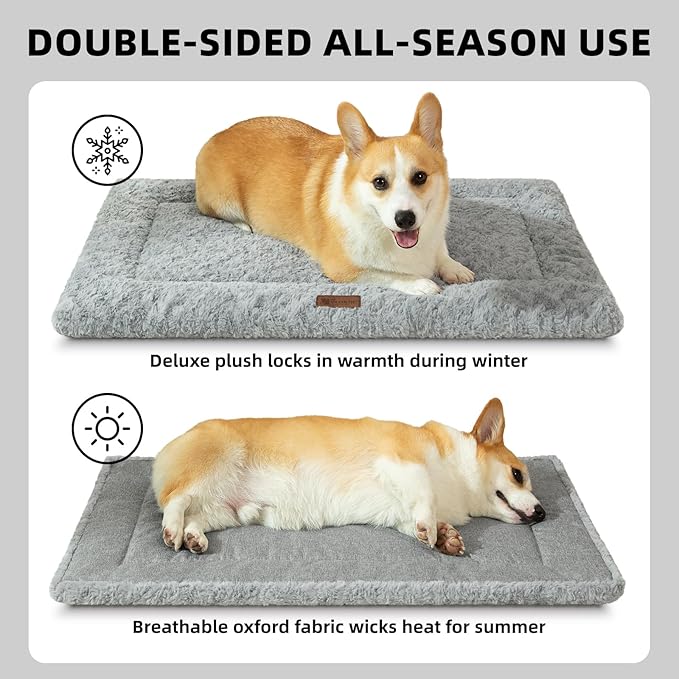 Reversible Dog Bed Mat 29"x18" for Small Medium Dogs - Supportive Double-Sided Crate Pad, All-Season Cooling & Warmth, Ultra Soft Machine Washable Pet Bed, Fits Most 30-Inch Kennels, Light Grey