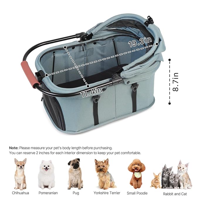 Beberoad Pets Protable Pet Carrier for Small Dogs or Cats Travel Cat Cabin with 180° Canopy, Suitable for T3 Pet Stroller, 19.3×11.4 inches (Green)