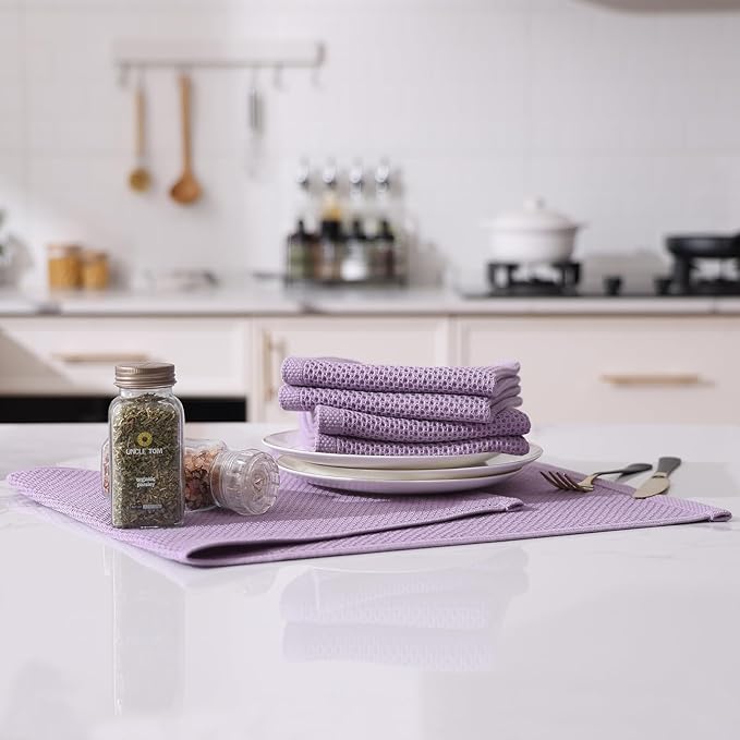 Kitinjoy 100% Cotton Waffle Weave Kitchen Towels, 12-Pack Super Soft and Absorbent Dish Towels for Drying Dishes, Kitchen Hand Towels, 13 in x 28 in, Lavender