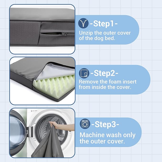 Vonabem Waterproof Dog Bed Medium Pet Crate Pad 30 inch Washable with Removable Cover Reversible, Outdoor Orthopedic Foam Durable Leather Anti-Slip Kennel Pads 29"x18" Grey