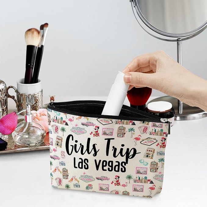 Las Vegas Lover Gifts Makeup Bag Cosmetic Bag Girls Trip Gifts Favors Girls Weekend Las Vegas Travel Souvenir Merch Birthday Friendship Gifts for Women Sister Daughter Traveler Birthday Christmas