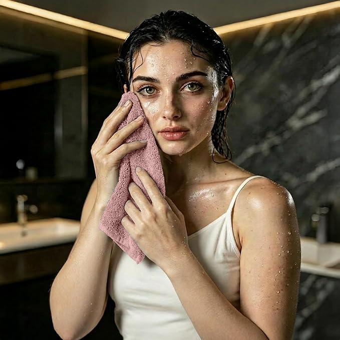 RIVERSIDE 24 Pack Washcloths Set - 100% Cotton [12x12 Inches] - 500 GSM, Soft, Quick-Dry & Highly Absorbent Face Towels - Perfect for Bathroom, Gym, Hotel, Spa & Travel - Dusty Rose