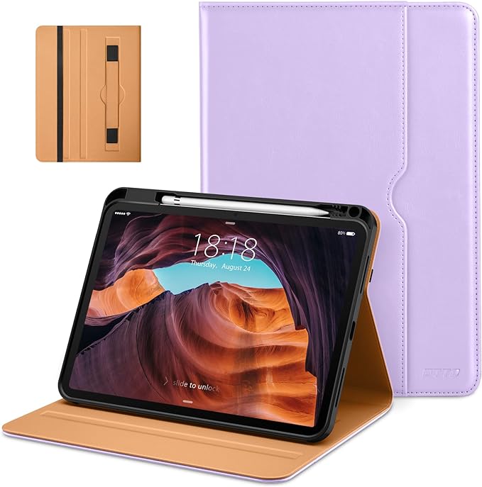 DTTO for iPad (A16) 11th Generation Case 11 Inch 2025, iPad 10th Generation Case 10.9 Inch 2022, Premium Leather Business Folio Stand Cover with Pencil Holder - Auto Wake/Sleep, Lavender