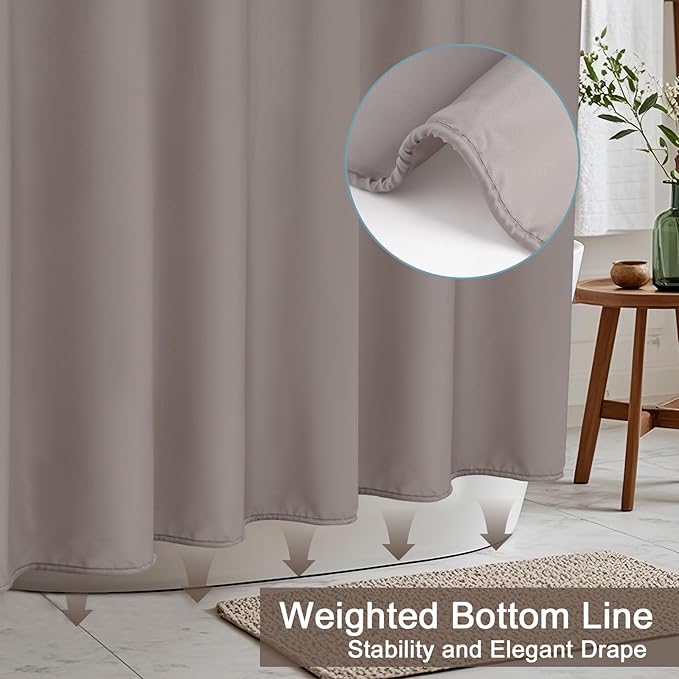 AooHome Extra Long Shower Curtain 72x78 Inch, Fabric Shower Curtain Liner for Hotel with Hooks, Weigthed Hem, Water Repellent, Chocolate