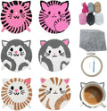 57lilina Punch Needle Coaster Kit for Adults Beginners, 6 Set Complete Animal Cat Punch Needle Stitching Embroidery Art Kit, Step-by-Step Guide Make Punch Needling Drink Coasters for Starter